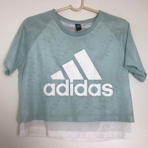 Adidas cropped blue mesh top